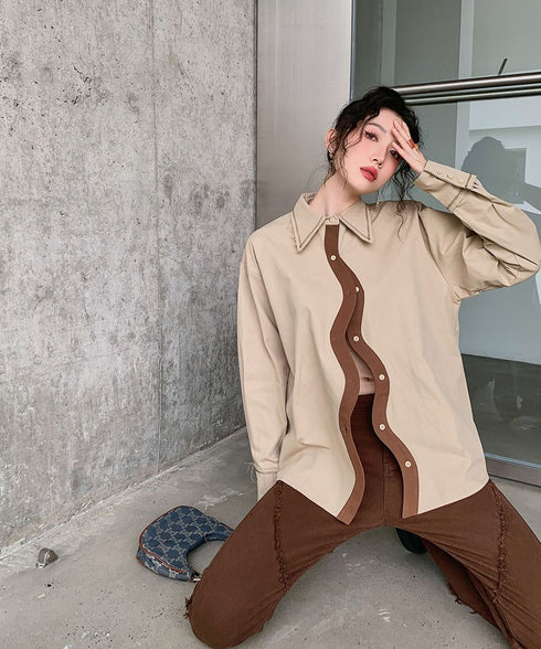 Wave Line Contrast Shirt